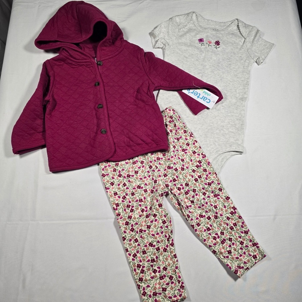 Carters Baby Girls outfit Quilted Cardigan Bodysuit 6-9 Months flowers